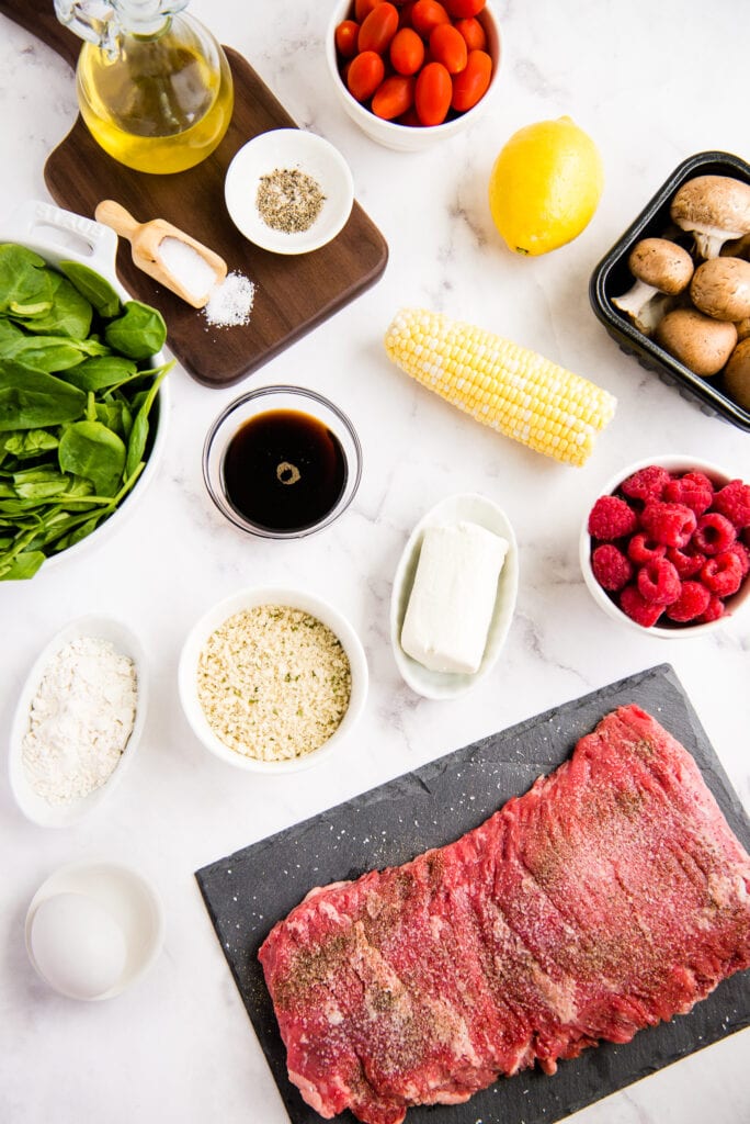 Ingredients to make Balsamic Steak Salad and Fried Goat Cheese