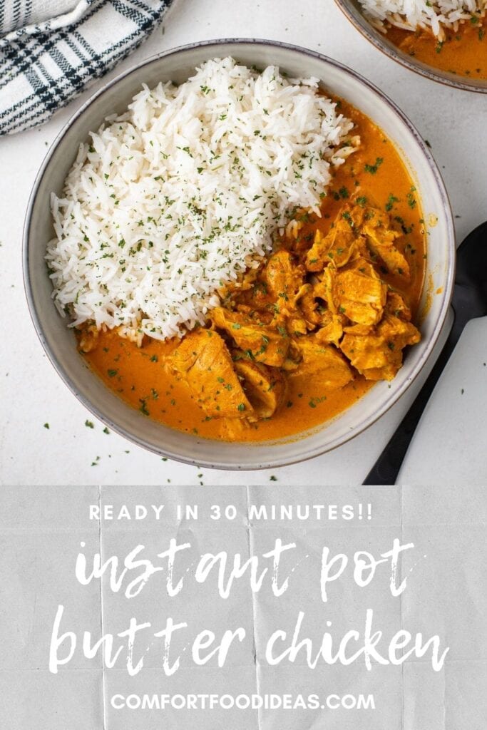 Pinterest Pin Image for Butter Chicken with White Rice