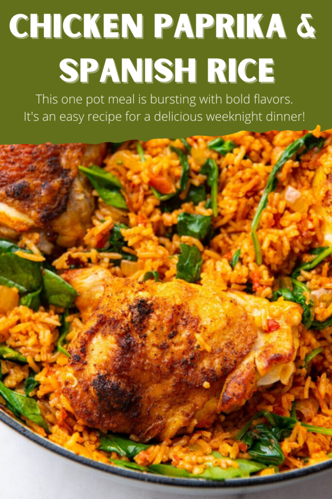 Pinterest Pin for Chicken Paprika and Spanish Rice